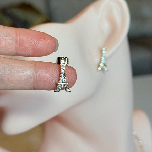 Minimalist Silver Eiffel Tower Earrings - Picture 6 of 11